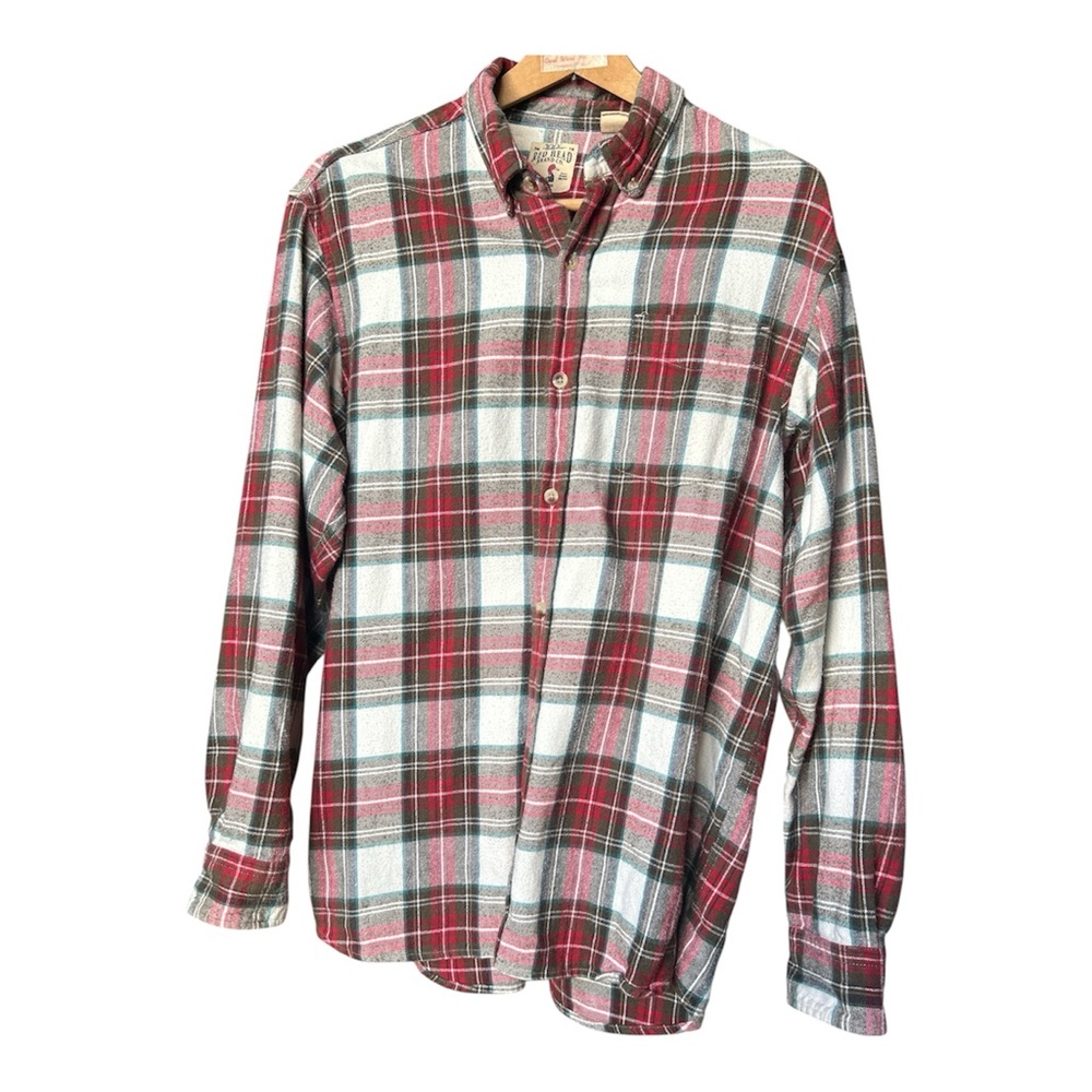 Men's Red Head Brand Plaid Button-Down Shirt - Red and Green, Size L